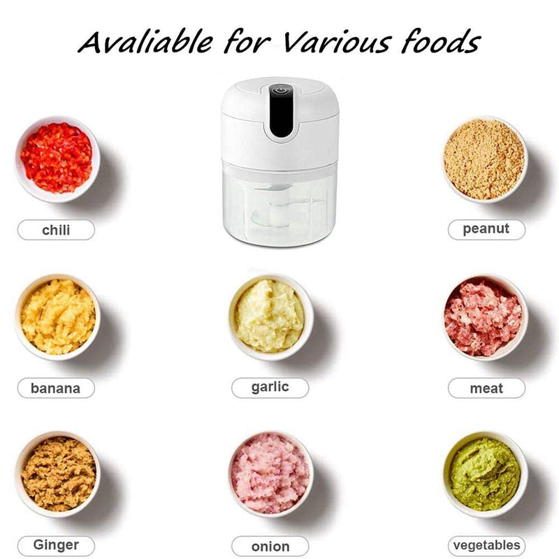 Electric Mini Garlic Chopper, USB Rechargeable Portable Mini Food Chopper, Used for Chopping Garlic, Ginger, Chili, Minced Meat, EtcKitchen Tools-White 250ML - NewNest Australia
