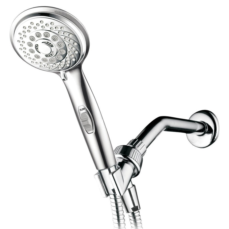 HotelSpa 7-setting AquaCare Series Spiral Handheld Shower Head Luxury Convenience Package with Pause Switch, Extra-long Hose PLUS Extra Low-Reach Bracket Stainless Steel Hose - All-Chrome Finish - NewNest Australia