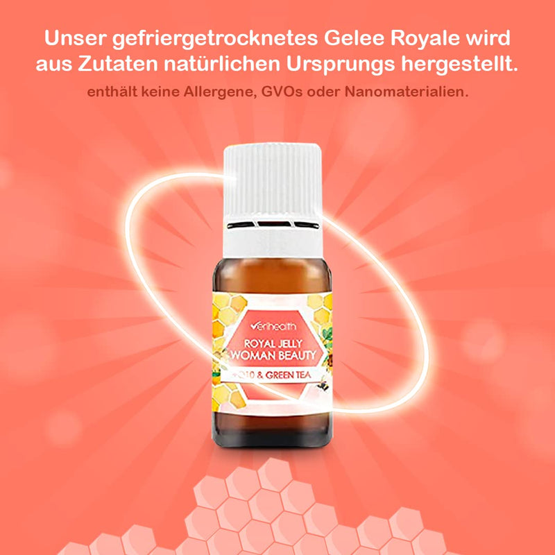 Verihealth Women Beauty - Royal Jelly With Vitamin E - 20 Bottles - Ideal For Maintaining Female Hormones - Leofilizada Provides Energy With Green Tea And Q10 Royal Jelly Freeze-Dried Woman - NewNest Australia
