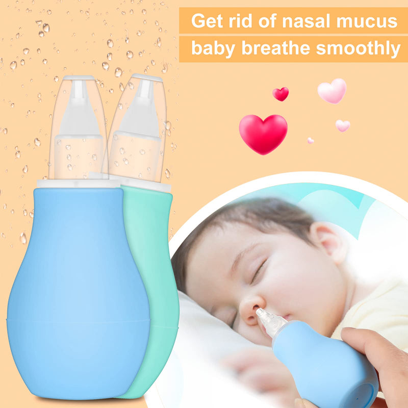 AKlamater 2 Pcs Baby Nasal Aspirator, Nasal Aspirator Newborn, Baby Nose Sucker Baby Nose Cleaner Baby Nasal Cleaner Mucus Removal for Newborns(Green+Blue) Green+blue - NewNest Australia