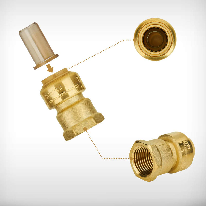 SUNGATOR Straight Connector Plumbing Fitting, Female Adapter 1/2-Inch by 1/2-Inch Push Fit PEX Fittings with Disconnect Clip, Push-to-Connect Copper, CPVC, Lead Free Brass Pipe Fittings (2-Pack) 2 Pack - NewNest Australia