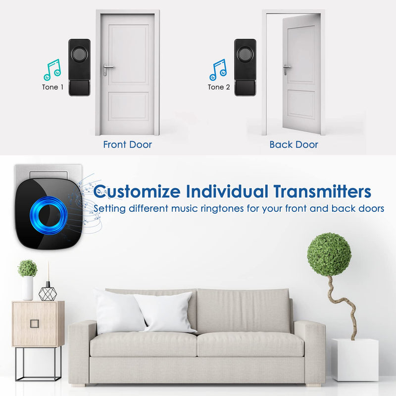 Wireless Doorbell, PHYSEN Waterproof Door bell Chimes for Home Operating at over 1300-ft Range 58 Adjustable Melodies 5 Volume Levels Door Alarm kit with LED Strobe (1 Button +1 Receiver) 1 Button + 1 Receiver - NewNest Australia