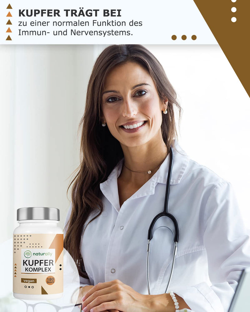naturally 2mg copper tablets - 180 tablets, complex with copper bisglycinate, copper gluconate and copper citrate, copper supplement, without additives, vegan, laboratory tested - NewNest Australia