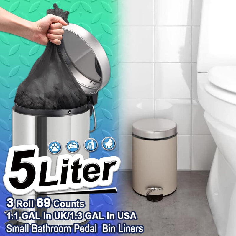 AOSULI 5L Small Trash Bin Bags 69PCS Garbage Bags Black Bin Liner/Trash/Rubbish Bags for Kitchen,Home,Office,Bathroom,Lawn,Garden,Patio(Fits 0.8,1.5,1.2 Gallon Bins,3 Rolls - NewNest Australia