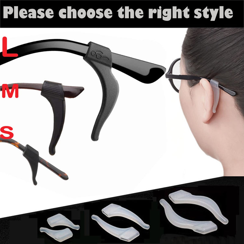 15 Pairs Black Soft Silicone Eyeglass Ear Grip Cushions Temple Tips Eyeglass Pads Anti Slip Glasses Ear Hook Comfort Sport (All, L-Black) all - NewNest Australia