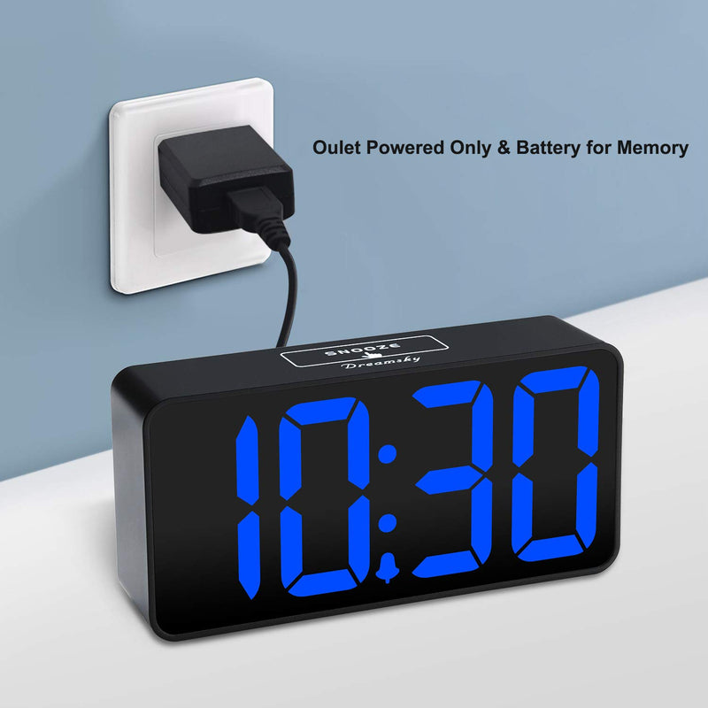 NewNest Australia - DreamSky Compact Digital Alarm Clock with USB Port for Charging, Adjustable Brightness Dimmer, Blue Bold Digit Display, Adjustable Alarm Volume, 12/24Hr, Snooze, Bedroom Desk Alarm Clock. Blue Digit 