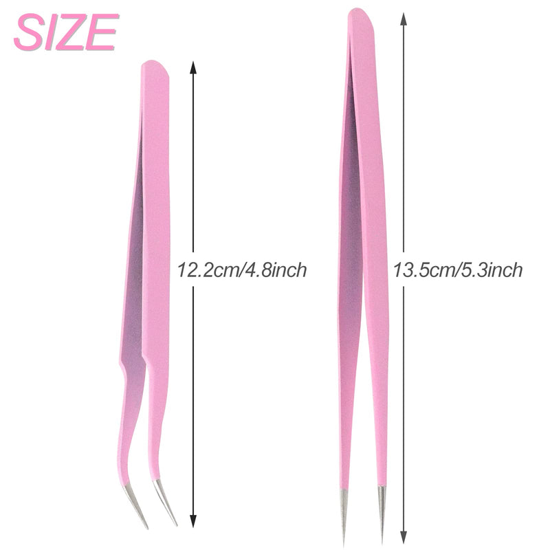 Sularpek 2 Pieces Tweezers Point, Professional Tweezers Eyelashes, Stainless Steel Tweezers Curved Straight Tweezers, Eyelash Extension Tweezers, Blackhead Remover Eyebrow Removal Tweezers (Pink) - NewNest Australia