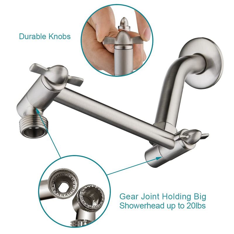 BRIGHT SHOWERS Brass Adjustable Shower Arm Extender for Rain and Handheld Shower Head, 5 Inch Universal Shower Head Extension Arm, Height Adjust, Brushed Nickel - NewNest Australia