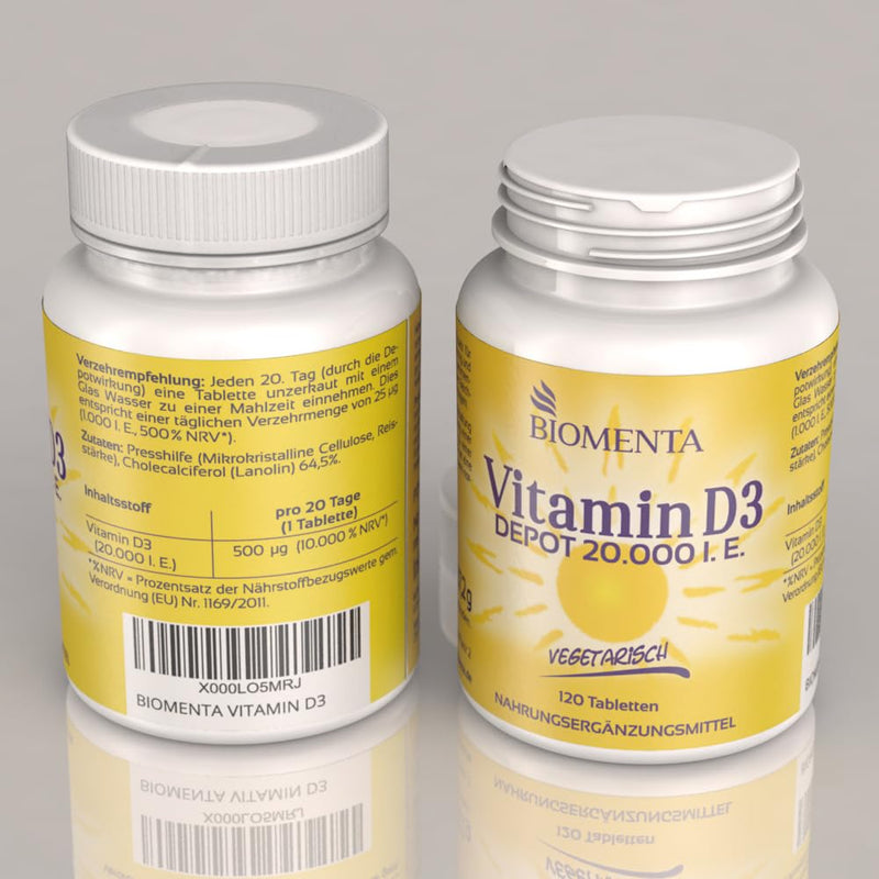 Biomenta Vitamin D3, High Dosage - 20,000 Iu, Vegan Vitamin D3 Tablets With Slow-Release Effect: Take 1 Tablet Of Vitamin D Every 20 Days - Bottle Of 120 Vitamin D3 Tablets (Cholecalciferol) - NewNest Australia