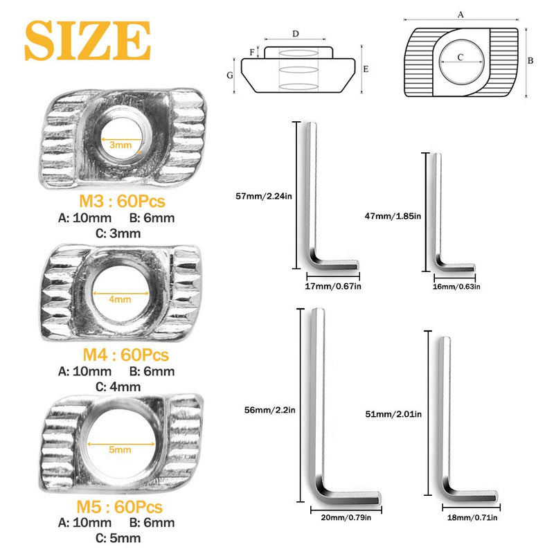 VIGRUE 184Pcs 2020 Series T Nuts, M3 M4 M5 T Slot Nut Hammer Head Fastener Nut Nickel Plated Carbon Steel with 4 Matching Wrenches for Aluminum Profile - NewNest Australia