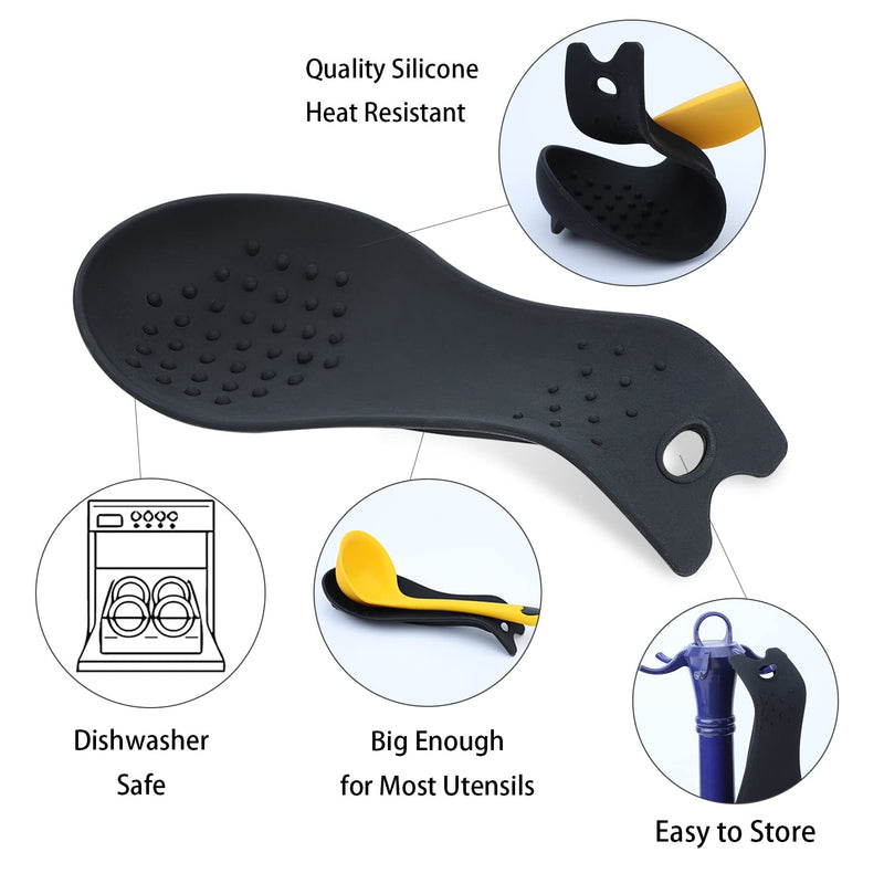MSY BIGSUNNY Silicone Spoon Rests, Cooking Utensils Holder for Kitchen (Black) Black - NewNest Australia