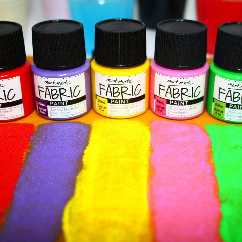 Mont Marte Permanent Fabric Paint Set 8 x 20ml Vivid Colours for Textile, Fabric, T-Shirt, Canvas, Wood, Ceramic, Glass Multi 0.7 Fl Oz (Pack of 8) - NewNest Australia