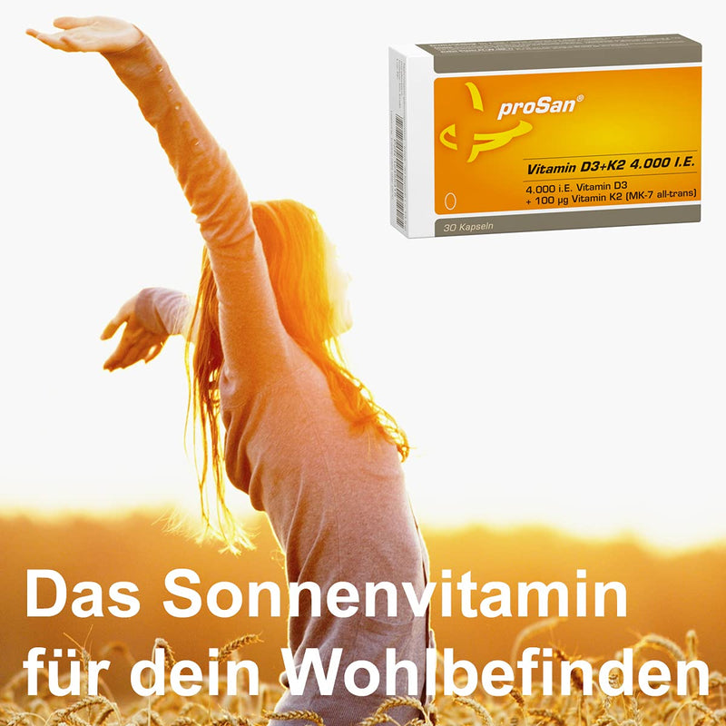 Prosan Vitamin D3+K2 4,000 Iu, 30 Capsules, High Dose 4,000 Iu Vitamin D3 + 100% Natural Vitamin K2 All-Trans 100 Œºg, High Bioavailability, Made In Germany, Small Capsules - NewNest Australia