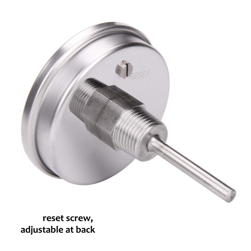 Measureman Fully Stainless Steel Pot, Kettle, Brewing Bimetal Dial Thermometer, 3" Dial, 2-1/2" Stem, -40-160 deg F/-40-70 deg C, +/-1% Accuracy, Adjustable, 1/2" NPT Back Mount -40-160 ℉/ ℃ 2.5" Stem - NewNest Australia