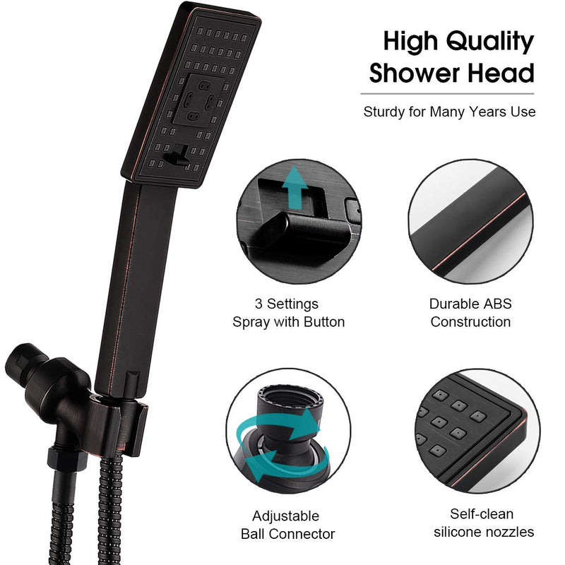 BRIGHT SHOWERS Handheld Shower Head High Pressure Bronze Shower Heads with Handheld Spray Square Shower Wand, 3 Spray Settings, Oil-Rubbed Bronze - NewNest Australia