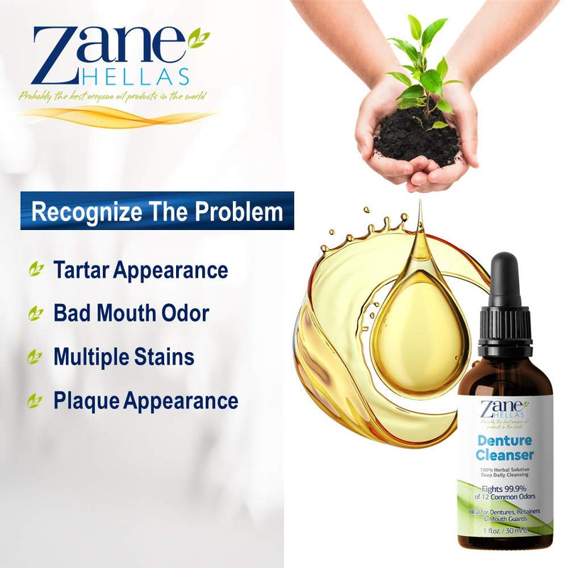 Zane Hellas Denture Cleaner. Oregano Oil Power. Ideal for Dentures, Retainers, Braces, Mouth Guards. Helps Remove Plaque, Tartar, Stains and Bad Odor. 100% Herbal Solution. 1 fl.oz.-30ml. - NewNest Australia