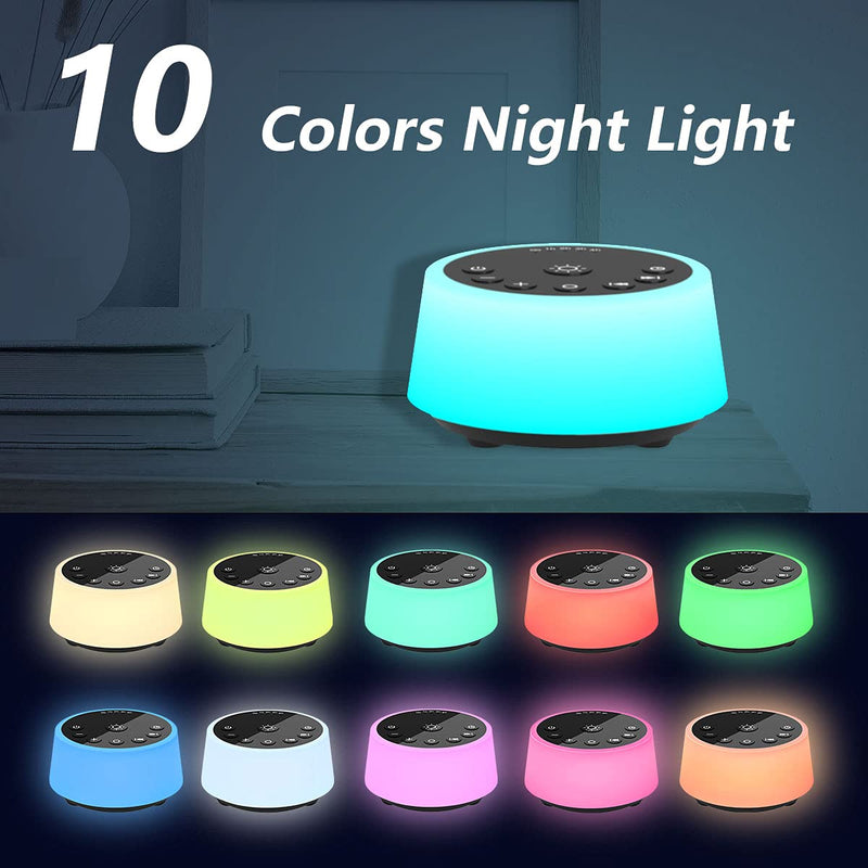 Color Noise Sound Machines with 10 Colors Night Light 25 Soothing Sounds and Sleep White Noise Machine 32 Volume Levels 5 Timers Adjustable Brightness Memory Function for Adults Kids Baby (Black) Black - NewNest Australia