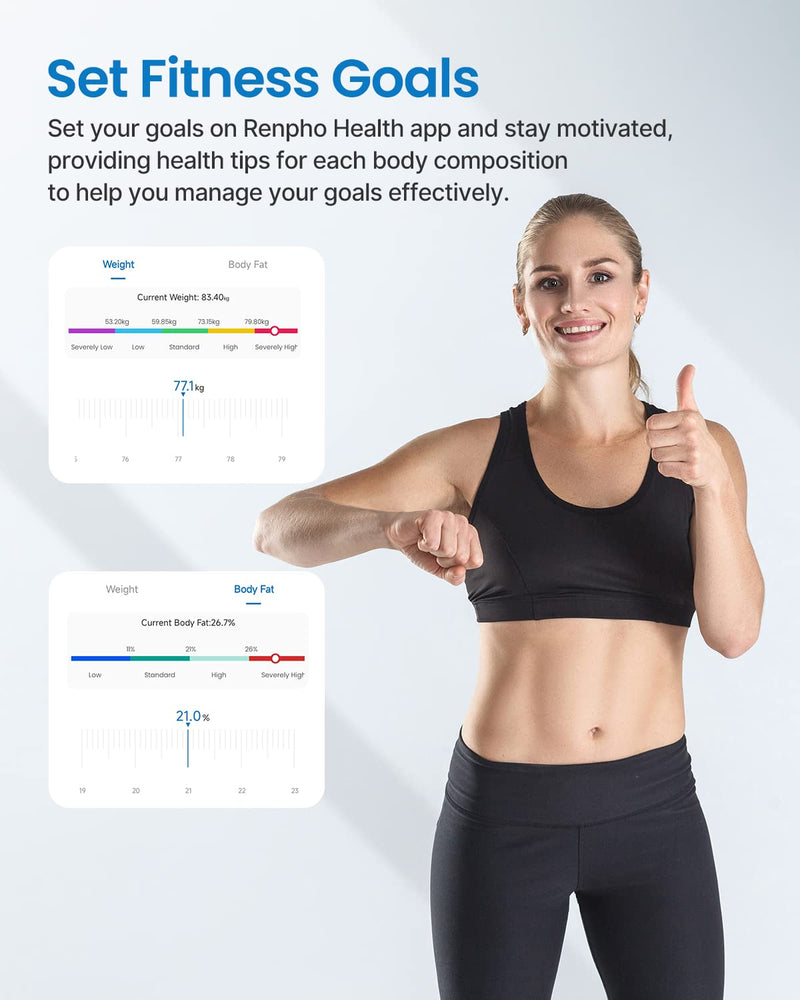 RENPHO WLAN smart scales with body fat scales, Bluetooth personal scales, measurement of body fat, muscle mass, BMI, water percentage and 13 body values, app sync via Bluetooth or WiFi 11"/280mm white - NewNest Australia