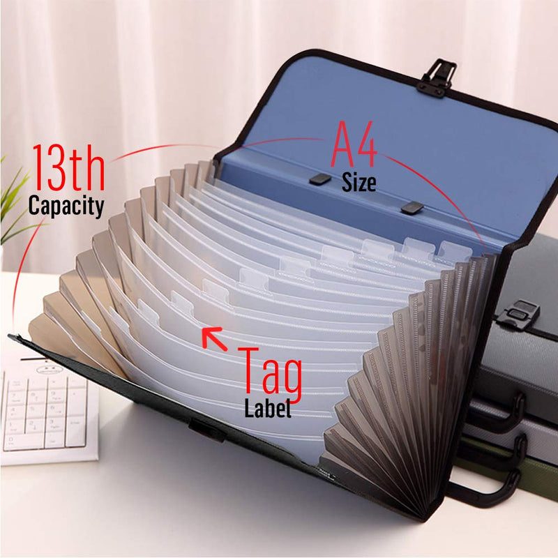 Expanding File Folder with Handle, 2019 New 13-Pocket Plastic Expandable File Organizer, A4 Size Waterproof & Durable Accordion File Organizer for School, Office（Deep Blue） Deep Blue - NewNest Australia