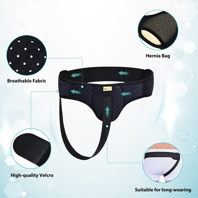 Tenbon Hernia Belt for Men and Women Flexible Adjustable Hernia Belt Hernia Support Pain Relief With Removable Compression Pads Hernia Left And Right Wearable, Black, L - NewNest Australia