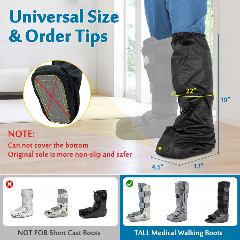 Walking Boot Cover Orthopedic Medical Air Walker Boot Foot Cast Cover for Ankle Fracture Rain Winter Snow Boot Covers Women Men Waterproof Tall Boot Protector Reusable Accessories (Black) Black - NewNest Australia