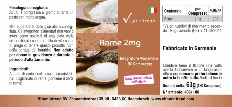 Copper tablets 2mg - 180 tablets - ! FOR 6 MONTHS ! - vegan - high-dose copper dietary supplement | Vitamintrend® - NewNest Australia