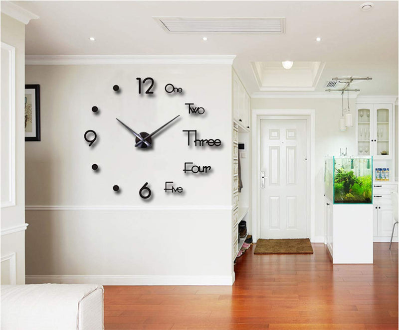 NewNest Australia - CreationStore Large 3D DIY Wall Clock Acrylic Mirror Surface Decoration Wall Clock for Living Room Bedroom Office (Black) Black 