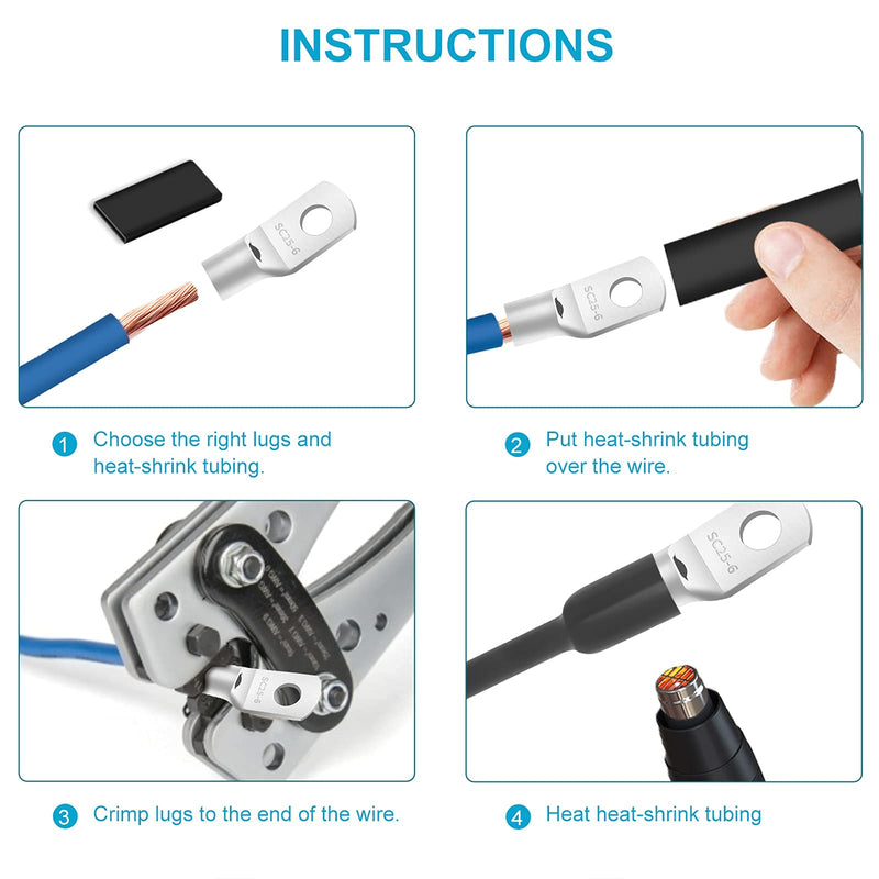 132 PCS Battery Terminal Connectors, 4 6 8 10 Gauge Wire Connectors, Battery Terminals, Tinned Cable Ends, Copper Wire Lugs for 4 6 8 10 AWG, Ring Terminals with Heat Shrink Tubing by HOUSUN - NewNest Australia