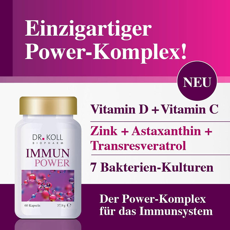Immune Power Dr. Koll - Dietary Supplement With Bacterial Strains, Rose Hip Fruit Extract, Astaxanthin, Zinc And Vitamins | For A Strong Immune System | Without Gelatine | 60 Capsules - NewNest Australia