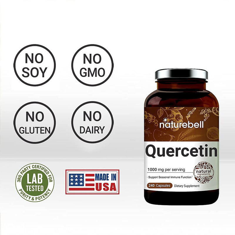 NatureBell Quercetin 1000mg Per Serving, 240 Capsules (4 Months Supply), Super Immune Vitamins and Quercetin Vitamins, Supports Cardiovascular Health, Immune System and Bioflavonoids - NewNest Australia