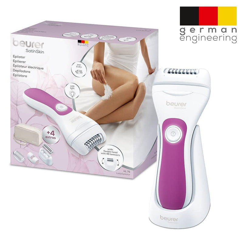 Beurer Hl 76 Epilator 2-In-1 Epilation And Shaving Wide Flexible Epilator Head With 42 Tweezers Conforms To Body Contours For Thorough Hair Removal Waterproof Bright Led Light - NewNest Australia