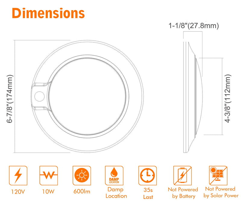 CLOUDY BAY Motion Sensor Ceiling Light, 120V CRI90 10W 5000K Bright Day Light,6.5 inch LED Flush Mount Round Lighting Fixture for Garage,Walk-in Closet,Attic,Pantry Wet Location White Finish 120v-5000k - NewNest Australia