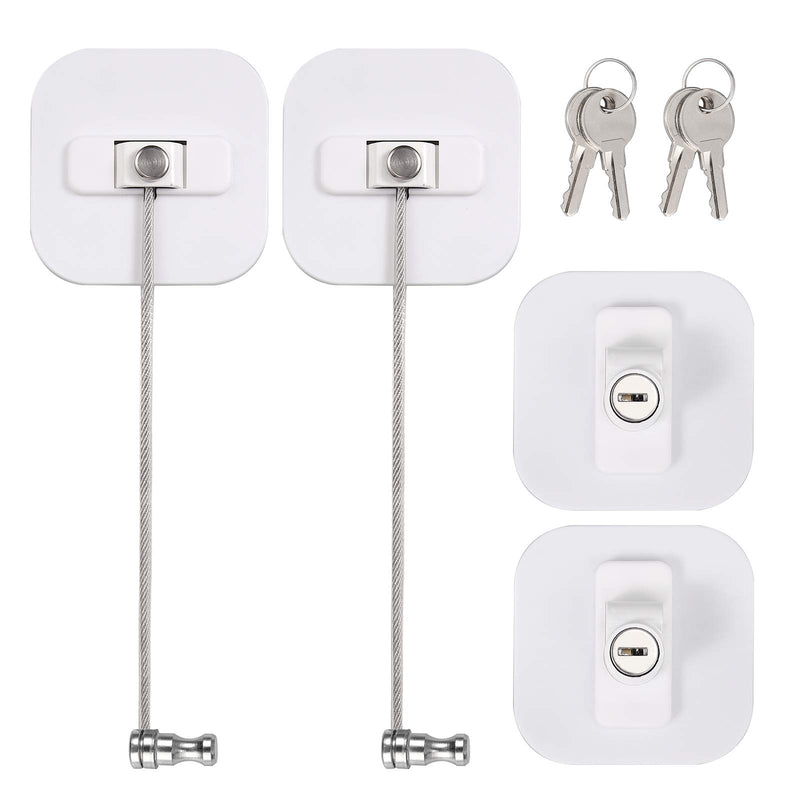 eSynic Fridge Lock, 2pcs Adhesive Refrigerator Door Locks with Key Cable Restrictor Child Safety Cabinet Locks Drawer Lock for Openable Furniture, Kitchen Appliances, Washing Machine, Sliding Closet - NewNest Australia