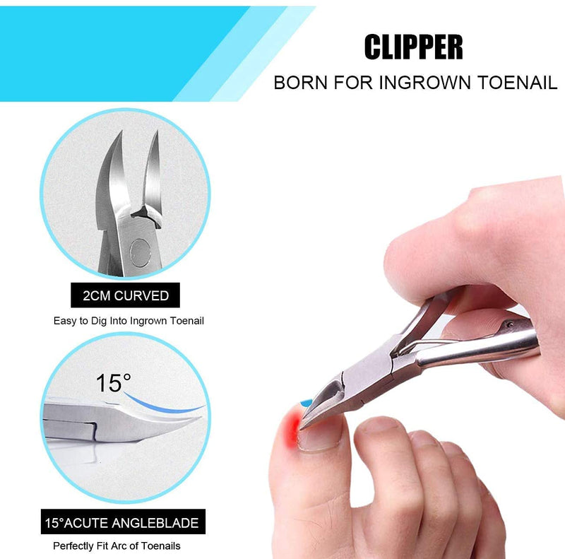 Toenail Clippers Set 7Pcs, Staineless Steel Ingrown Toenail Tool Kit, Professional Toe Nail Nippers Set for Ingrown & Thick Nail, Surgery Grade Manicure Pedicure Tool By OosoFitt Silver - NewNest Australia