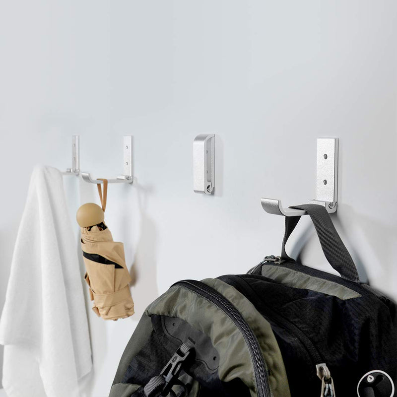 NewNest Australia - Linkidea Folding Aluminum Alloy Waterproof Wall Mounted Retractable Coat Hooks, Robe, Coat, Hat, Towel, Keys, Bags, Home, Kitchen, Bathroom Holder, 3M Self Adhesive Foldable Wall Hooks Hanger Silver 