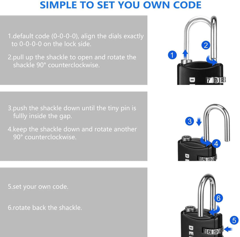 Combination-Padlock 4-Digit-Gym-Locker-Lock - 4 PCS Resettable Combo Lock for Toolbox School Employee Locker Weatherproof Travel Lock for Luggage Backpack Gate Shed Black1 - NewNest Australia