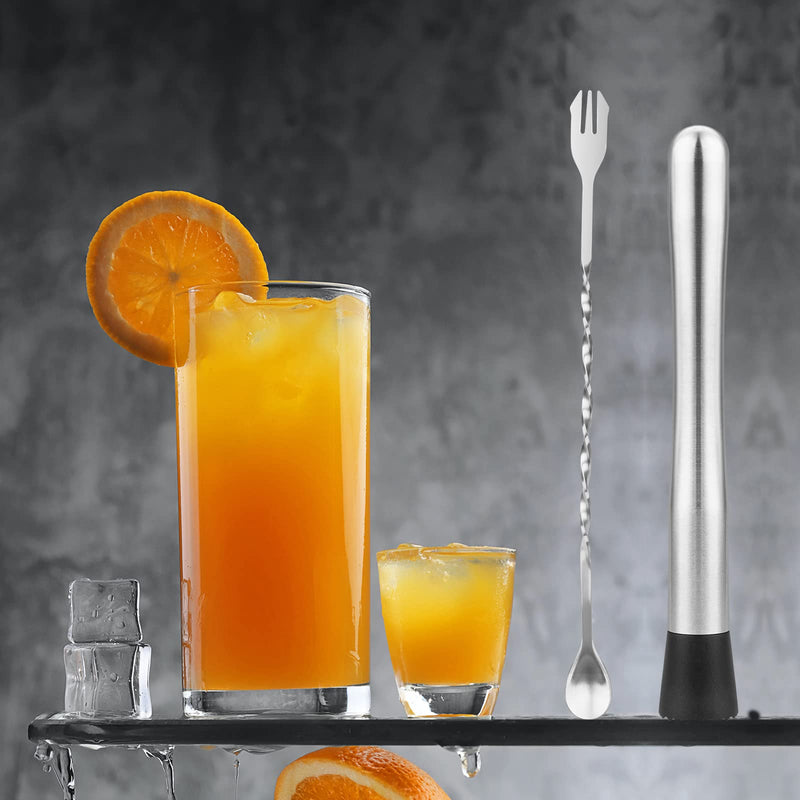 tifanso Muddler for Cocktails, 10" Muddler and Bar Spoon Cocktail Mixing Spoon, Stainless Steel Cocktail Muddler Stirrer, Cocktail Spoon Long Handle, Bar Accessories Tools for Mojitos Fruit Drinks - NewNest Australia