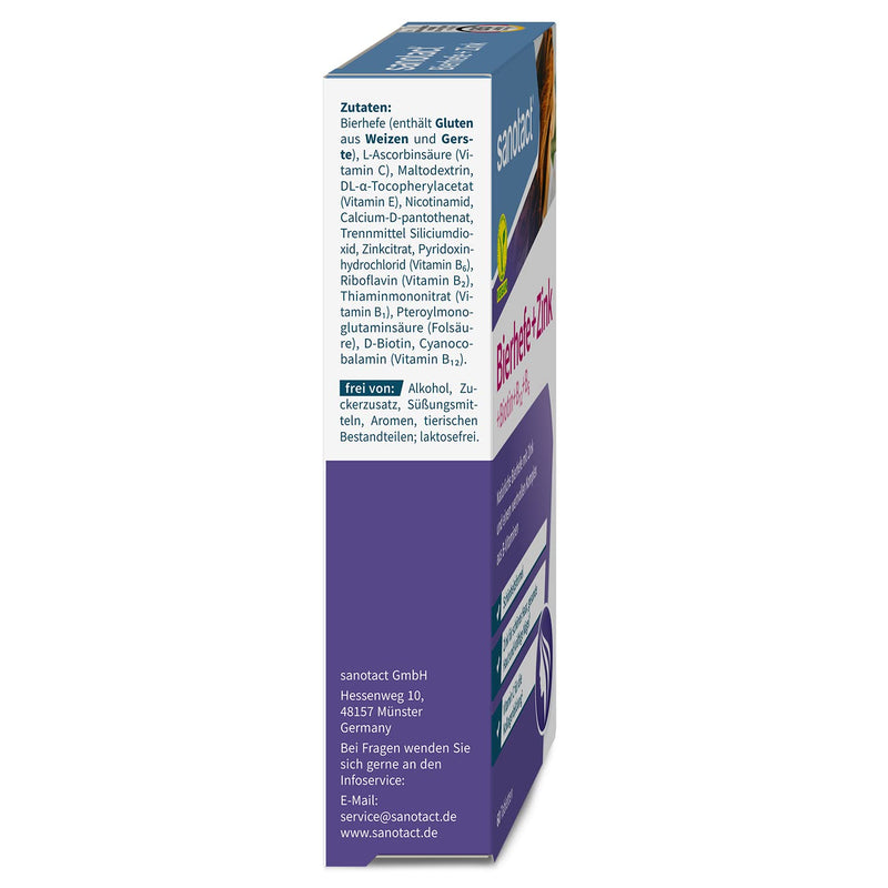 Sanotact Brewer'S Yeast + Zinc, 8 X 60 Tablets, Skin Hair, Nails, Vegan, Hair Vitamins With Brewer'S Yeast, Zinc, Biotin, B12, B6, Highly Effective Intensive Beauty Formula - NewNest Australia