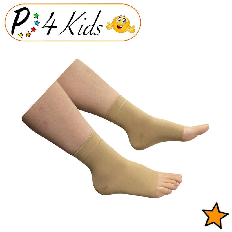 Presadee Kid's Ankle 15-20 mmHg Compression Foot Leg Open Closed Toe Sleeve Sock (Open Toe Beige, L/XL) Open Toe Beige Large/X-Large (1 Pair) - NewNest Australia
