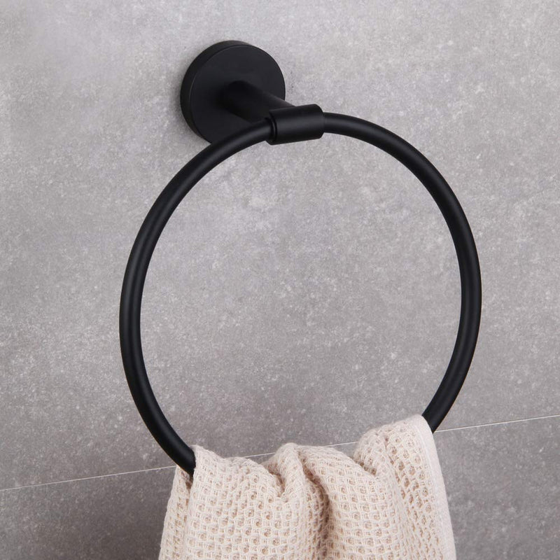 GERZWY Hand Towel Ring, SUS 304 Stainless Steel Swivel Kitchen Towel Hanger, Modern Round Bathroom Hardware Space Saver, Matte Black A23090-BK - NewNest Australia