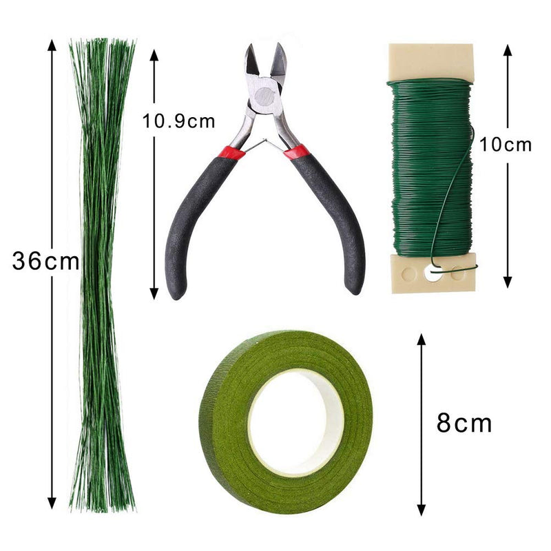Pengxiaomei Floral Arrangement Kit, Floral Tape and Floral Wire with Cutter,Green Floral Tape 22 Guage Floral Stem Wire 26 Gauge Green Floral Wire for Bouquet Stem Wrap Florist, Wreath Making Supplies Green A - NewNest Australia