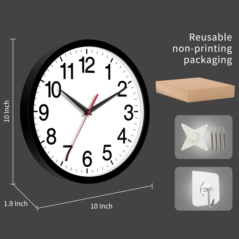 Rohioue Wall Clock, Modern 10 Inch Battery Operated Wall Clocks, Silent Non Ticking Small Analog Clock, for Bedroom, Kitchen, Bathroom, Office, Home, Living Room (Black) - NewNest Australia