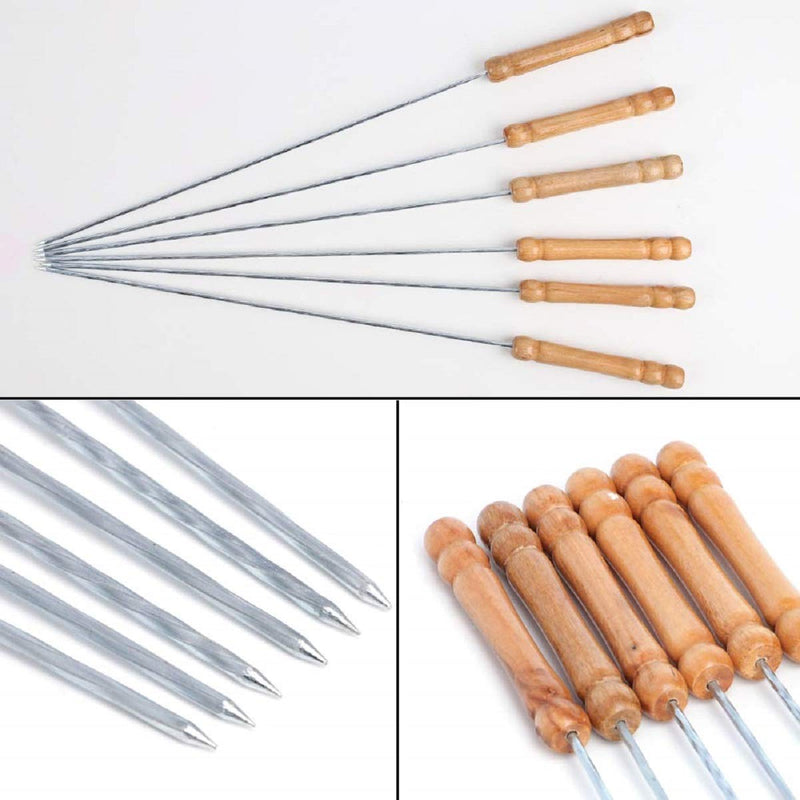 NewNest Australia - HAKSEN 12 PCS Barbecue Skewers with Wood Handle Marshmallow Roasting Sticks Meat Hot Dog Fork Best for BBQ Camping Cookware Campfire Grill Cooking, Stainless Steel Silver 