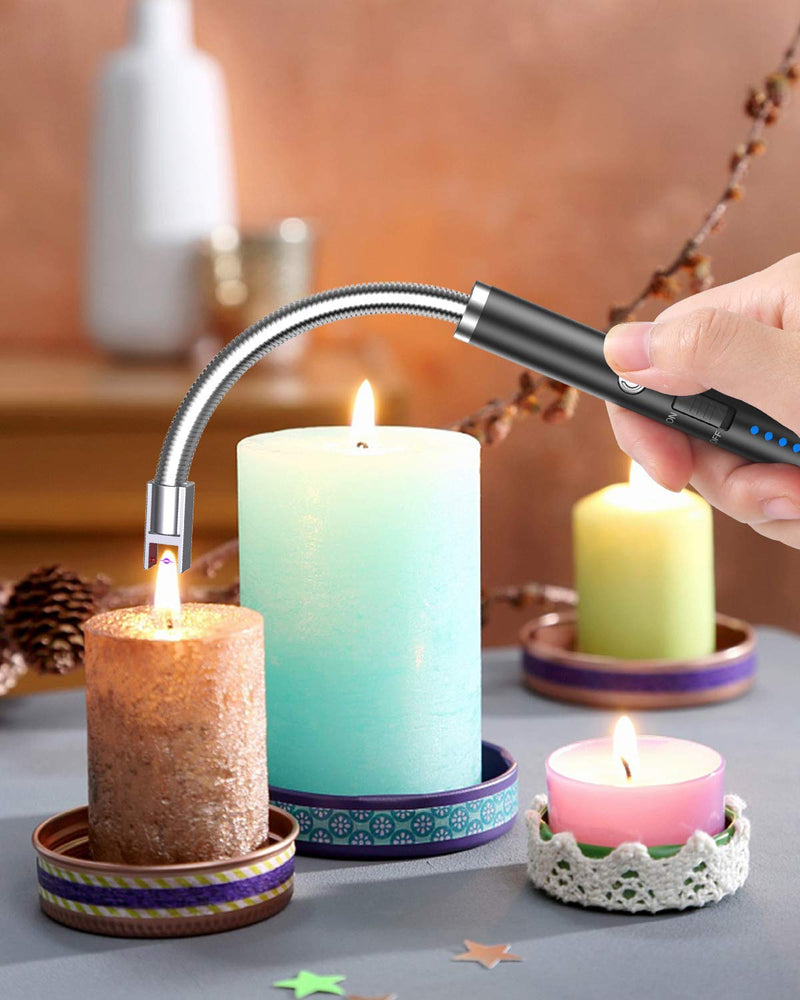 VEHHE Candle Lighter, Electric Rechargeable Arc Lighter with LED Battery Display Long Flexible Neck USB Lighter for Light Candles Gas Stoves Camping Barbecue Black - NewNest Australia