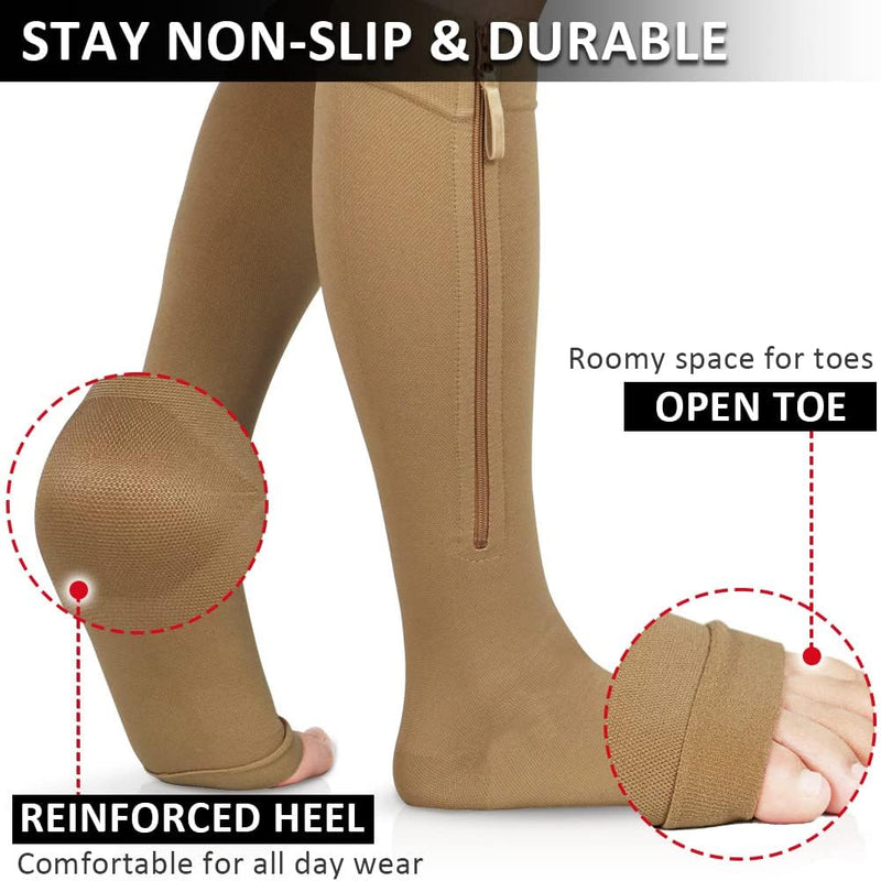 Ailaka Medical Zipper Compression Calf Socks 20-30 Mmhg For Women And Men, Knee High Open Toe, Firm Support Graduated Varicose Veins Hosiery For Edema, Swelling - NewNest Australia