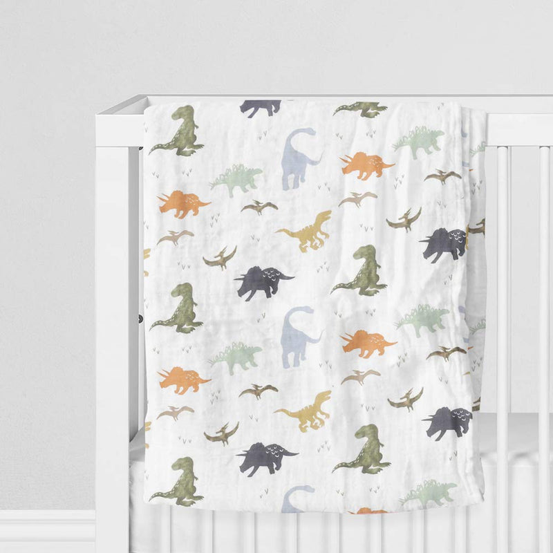 NewNest Australia - Aenne Baby Muslin Baby Swaddle Blanket Dinosaur Dino Print, Luxurious, Soft and Silky, 70% Bamboo 30% Cotton 47x47inch (1pack), Baby boy Nursing Cover, wrap, Burp Cloth Dinosaur Print 