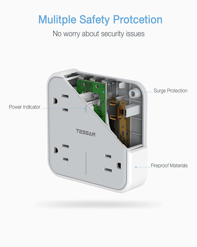 Multi Plug Outlet Extender with USB, TESSAN Surge Protector Outlet Splitter with 3 USB Wall Charger, Multiple Plug Expander for Travel, Home, Office - NewNest Australia