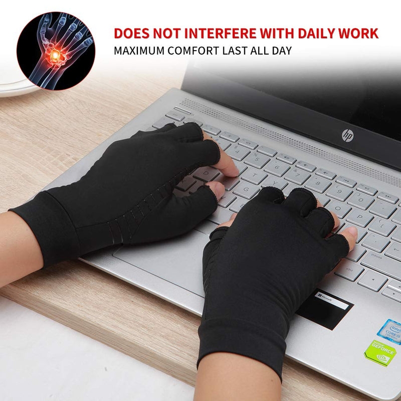 Copper Compression Arthritis Gloves, Best Copper Infused Glove for Women and Men, Fingerless Arthritis Gloves, Pain Relief and Healing for Arthritis, Carpal Tunnel, 1 Pair (M, Black) M - NewNest Australia