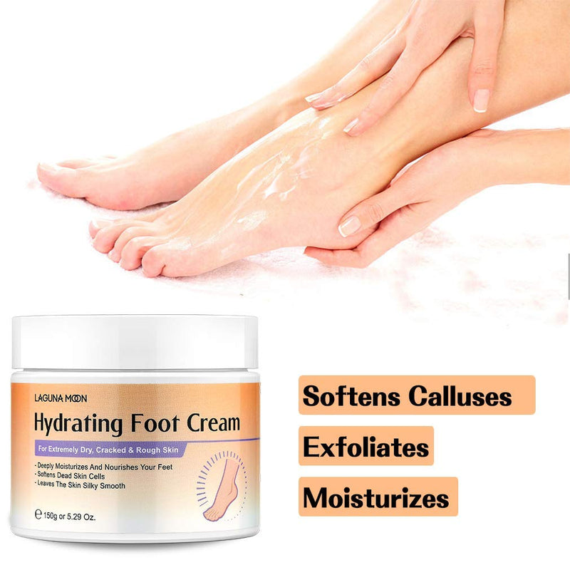 Lagunamoon Foot Cream for Dry Cracked Feet, Urea, Vitamin E & Hyaluronic Acid Foot Moisturizer for Dry, Rough, Calloused, Cracked Feet Repair and Soften, Non-Greasy & Fast Absorbing, 5.3 oz - NewNest Australia