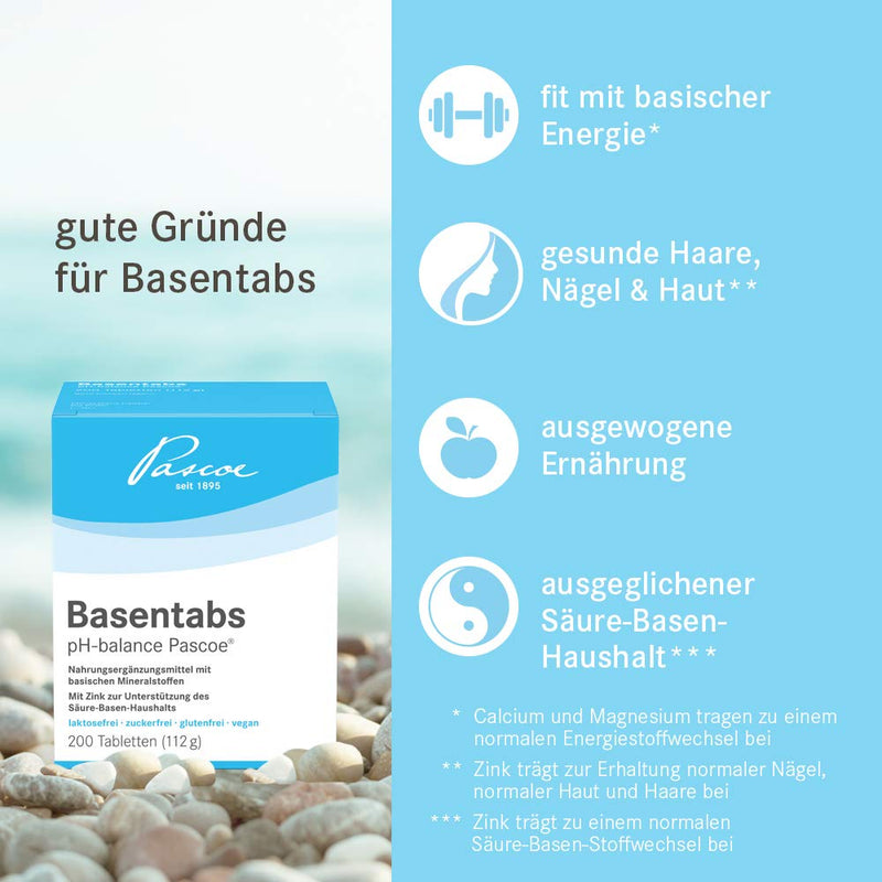Pascoe Basentabs pH-balance Pascoe: for the acid-base balance, with magnesium, zinc, calcium, 100% vegan (200 tablets) 200 pieces (pack of 1) - NewNest Australia